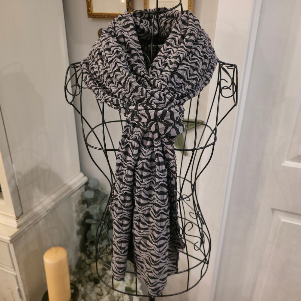 PHOENIX OS 82"x16" Textured‎ Black Gray Scarf Made in USA Artisanal Boho Goth